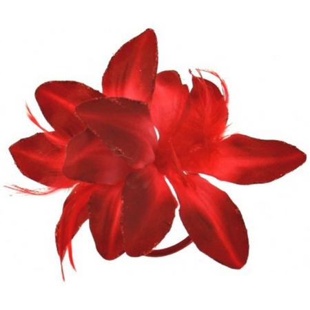 Dubbele lelie bloem met glitters haaraccessoire rood - Zacs Alter Ego